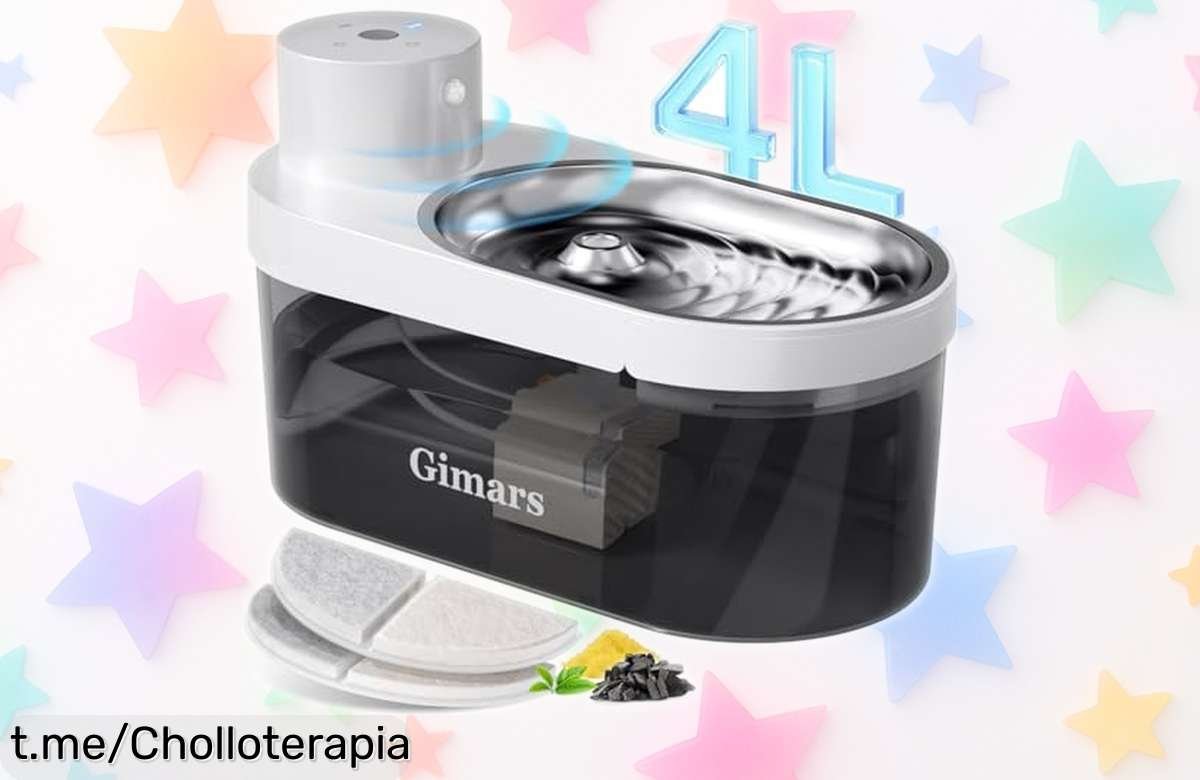 Fuente para gatos Gimars 4L sin cable ni ruido, ¡batería recargable y agua fresquita siempre! Precio rebajado a precio de ganga y oferta limitada, no lo pienses más que este super chollo se va rápido.