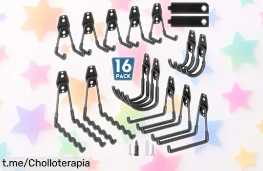 Ganchos resistentes Bontec 16 piezas para cargas duras en madera o ladrillo con precio rebajado que no puedes dejar pasar ¡organiza tu garaje ya antes de que se agoten estas unidades!