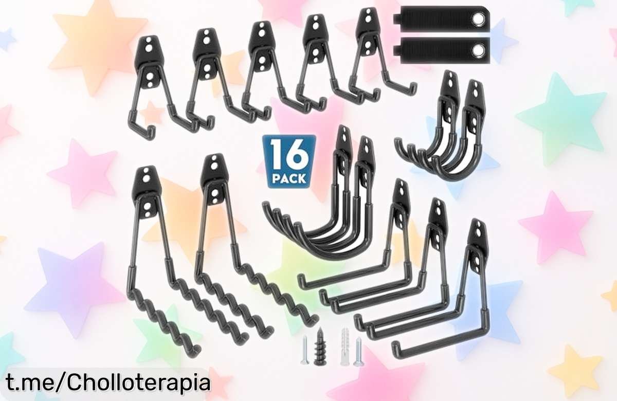 Ganchos resistentes Bontec 16 piezas para cargas duras en madera o ladrillo con precio rebajado que no puedes dejar pasar ¡organiza tu garaje ya antes de que se agoten estas unidades!