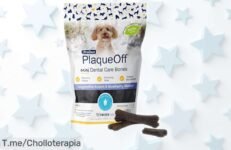 Huesos dentales Mini ProDen PlaqueOff para perros pequeños con sabor fusión vegetal y arándano, quita sarro y mal aliento rápido a precio rebajado ¡Últimas unidades con este súper chollo que tu peludo no puede perder!