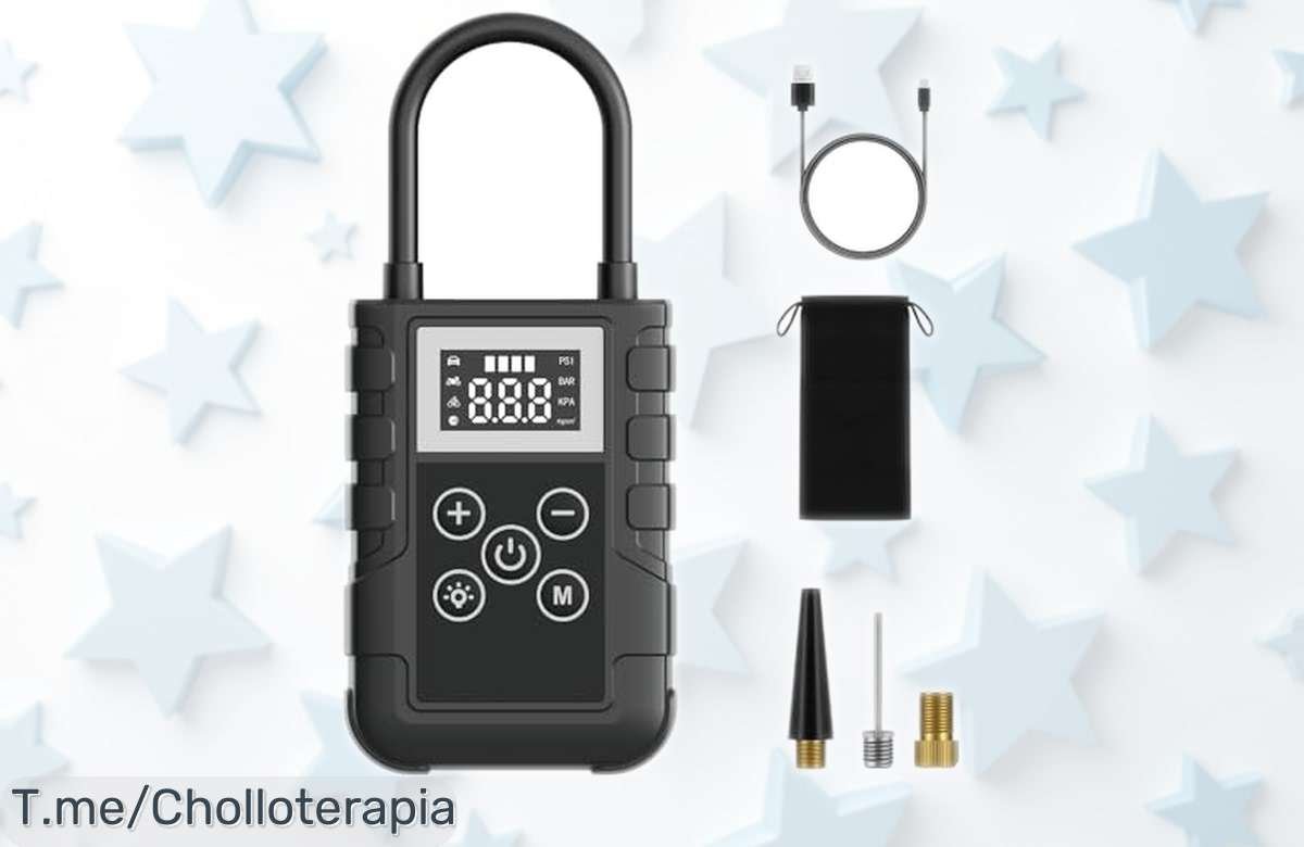 Inflador portátil YOYOPOW con pantalla LCD y luz LED a precio rebajado que no puedes dejar pasar, súper chollo para tener tus ruedas siempre perfectas ¡Corre que vuelan las unidades!