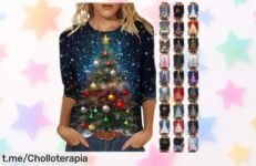 Jersey navideño talla grande para mujer con estampado de renos un super chollo que no puedes dejar pasar precio rebajado por tiempo limitado ¡corre que se agotan!