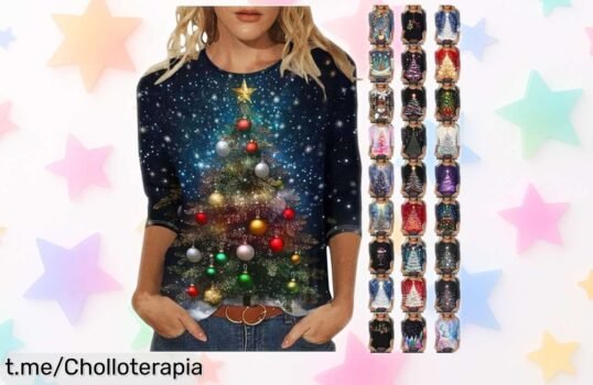 Jersey navideño talla grande para mujer con estampado de renos un super chollo que no puedes dejar pasar precio rebajado por tiempo limitado ¡corre que se agotan!