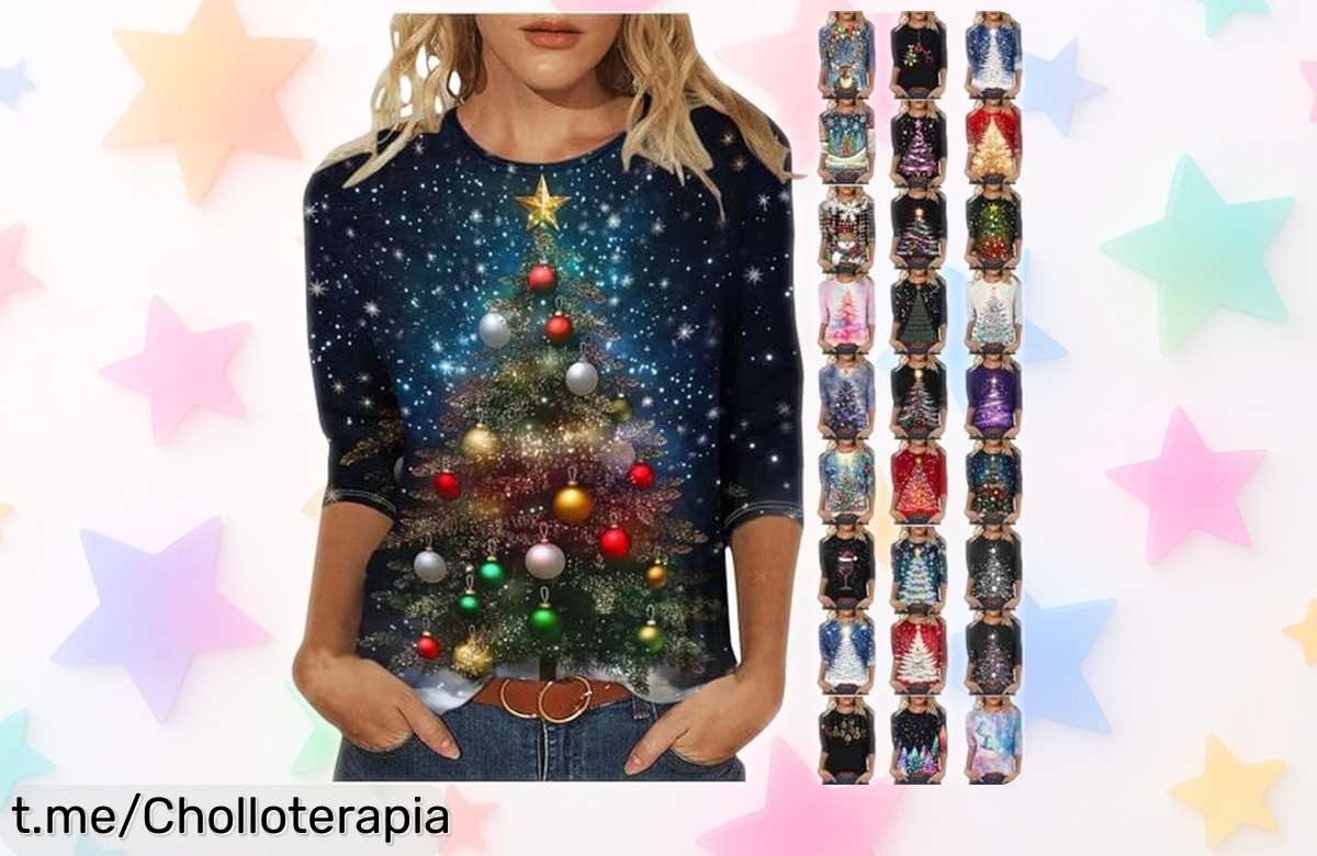Jersey navideño talla grande para mujer con estampado de renos un super chollo que no puedes dejar pasar precio rebajado por tiempo limitado ¡corre que se agotan!