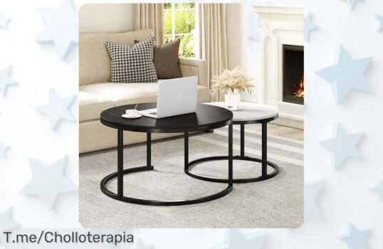 Juego de 2 mesas de centro modernas YITAHOME con marco metálico súper resistente diseño apilable y estructura genial precio rebajado ¡date prisa que esta ganga vuela!