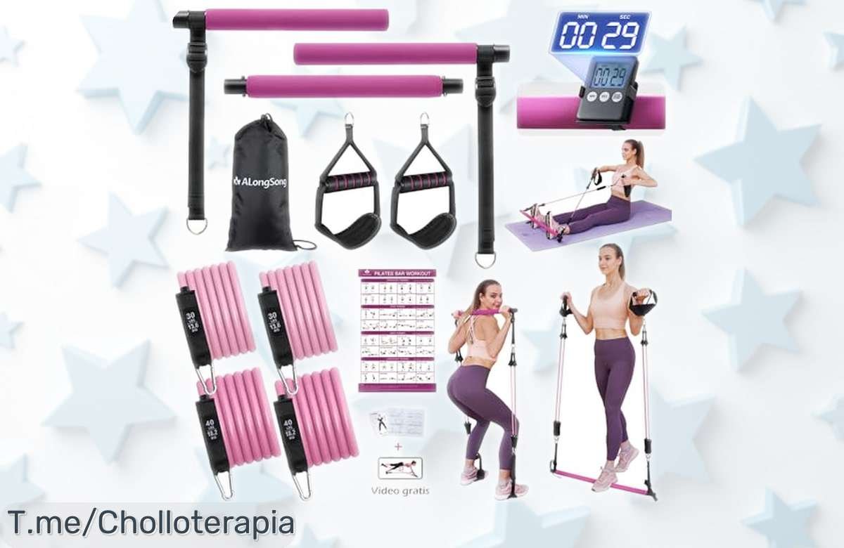 Juego de barra de pilates ALongSong con 4 bandas resistentes precio rebajado para entrenar en casa y subir tu nivel ya ¡date prisa que vuelan!