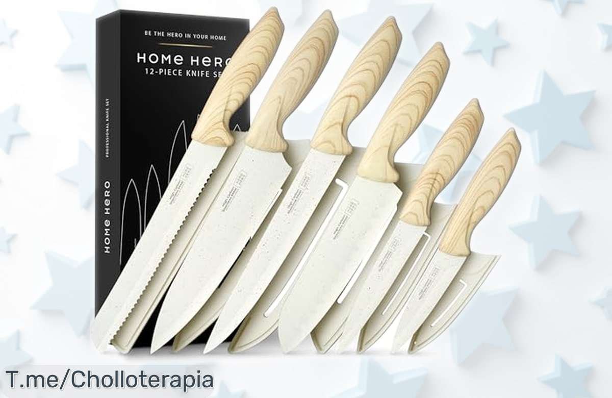 Juego de cuchillos Home Hero 12 piezas súper afilados con mangos ergonómicos y afilador incluido a precio rebajado genial, ideal para chefs que quieren corte perfecto ¡corre antes de que se acaben!