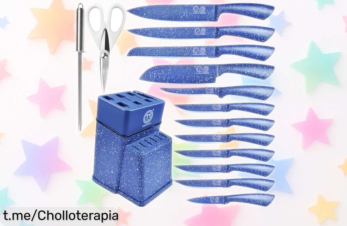 Juego de cuchillos XYJ con acero japonés súper afilado y soporte incluido precio rebajado que no verás dos veces ideal para chefs caseros o para regalar algo top sin gastar de más ¡date prisa que vuelan!