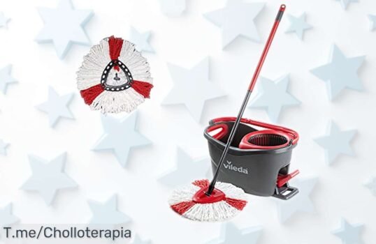 Juego de fregona turbo Vileda con cubo giratorio y palo extensible, precio rebajado que no se ve todos los días, incluye recambio extra para limpiar sin parar ¡Consíguelo ya antes de que vuelva al suyo chollo!