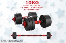 Juego de mancuernas ajustables Allinlife 2 en 1 con barra y kettlebell para hasta 30kg, precio rebajado increíble que no dura mucho, super chollo para ponerte fuerte en casa ¡Hazte ya con este ofertón antes que desaparezca!