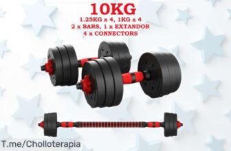 Juego de mancuernas ajustables Allinlife 2 en 1 con barra y kettlebell para hasta 30kg, precio rebajado increíble que no dura mucho, super chollo para ponerte fuerte en casa ¡Hazte ya con este ofertón antes que desaparezca!