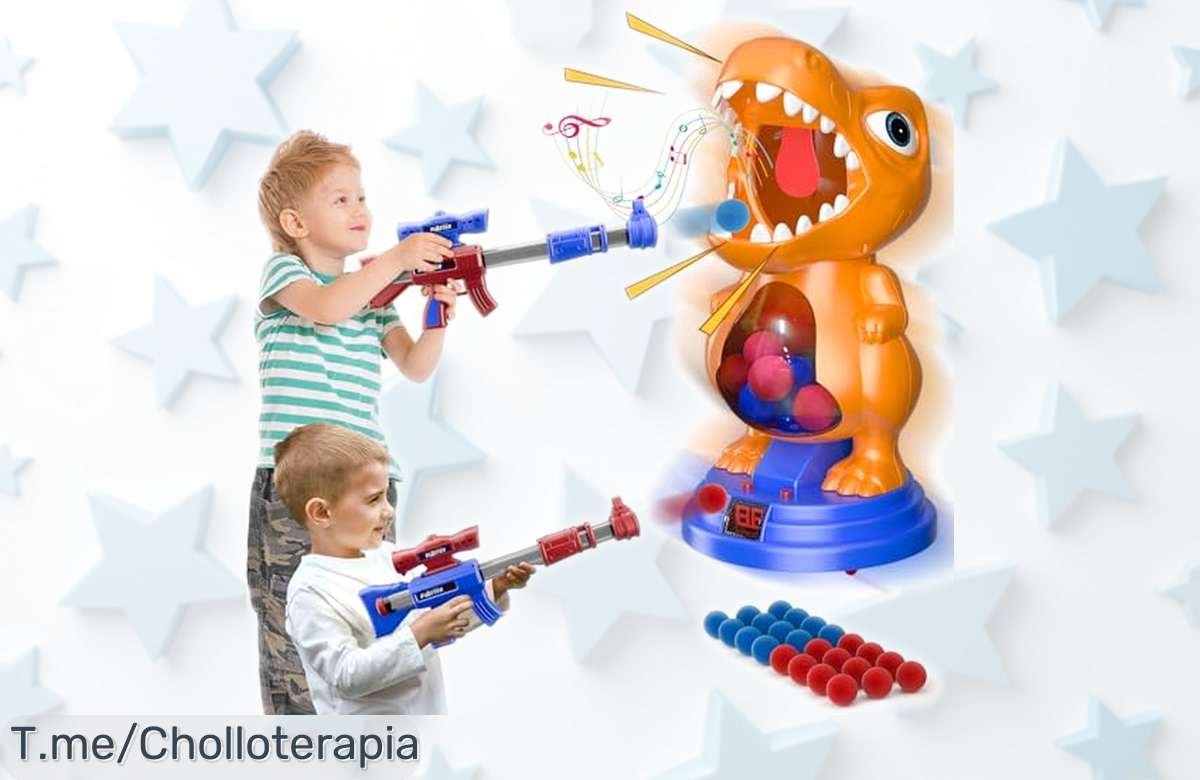 Juego de tiro con dinosaurio móvil Fygurso, incluye 2 pistolas, luces y sonidos ¡precio rebajado que vuela! Consigue ya este super chollo con 24 bolas para diversión sin fin y no dejes que se escape esta oferta limitada.