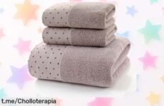 Juego de toallas 3 piezas 100% algodón suave con diseño moderno rebajado brutalmente solo por tiempo limitado consigue las tres para baño, manos y cara ¡no esperes más que vuelan!