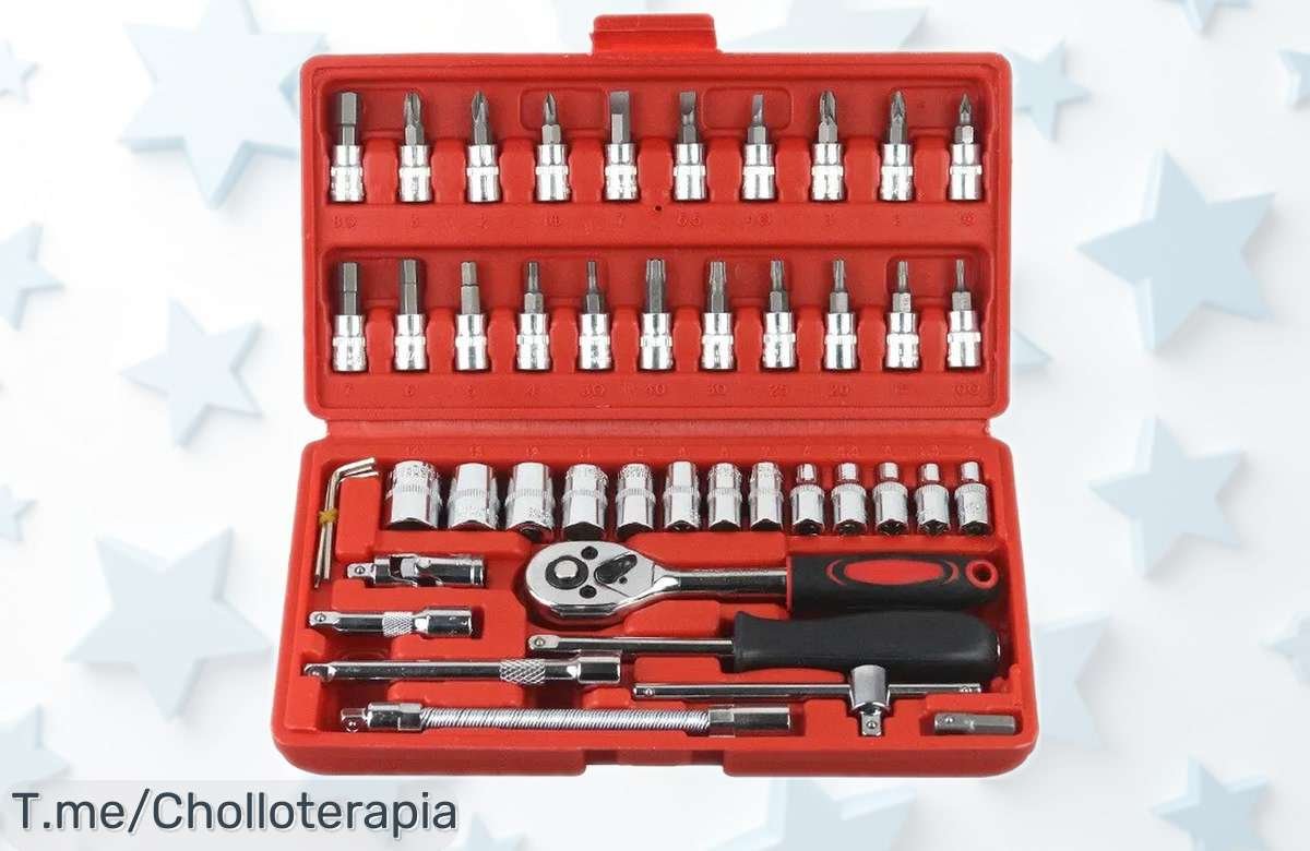 Kit de herramientas mecánicas con 46 piezas para coche renovado y precio rebajado incluye llave dinamométrica y trinquete, aprovecha este super chollo limitado que te salvará más de un apuro ¡date prisa que vuelan!