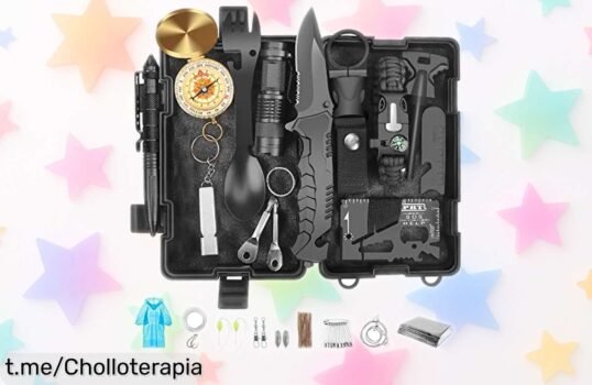 Kit de supervivencia con 33 accesorios resistentes para tus aventuras, rebajado a precio loco y solo por tiempo limitado; un súper completo que no puedes dejar escapar ¡corre que vuelan!