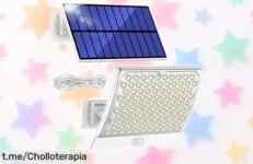 Lámpara solar MPJ con 105 leds y sensor de movimiento, iluminación potente e impermeable IP65 a precio rebajado, un super chollo para iluminar tu jardín with seguridad y estilo ¡no te lo pierdas que vuelan!