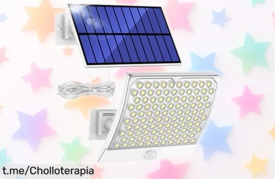 Lámpara solar MPJ con 105 leds y sensor de movimiento, iluminación potente e impermeable IP65 a precio rebajado, un super chollo para iluminar tu jardín with seguridad y estilo ¡no te lo pierdas que vuelan!