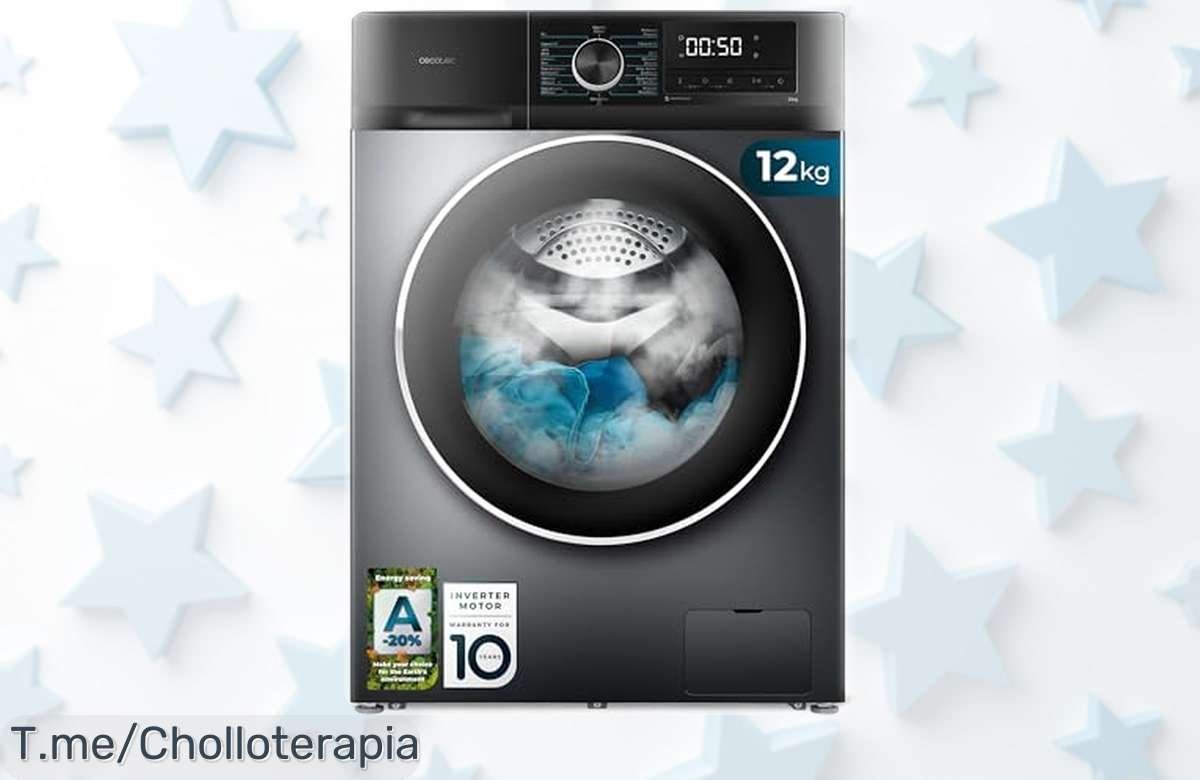 Lavadora Cecotec Bolero DressCode 12Kg con motor inverter y vapor a precio rebajado que cuida tu ropa y ahorra energía chollazo solo por tiempo limitado ¡No dejes escapar esta oportunidad!