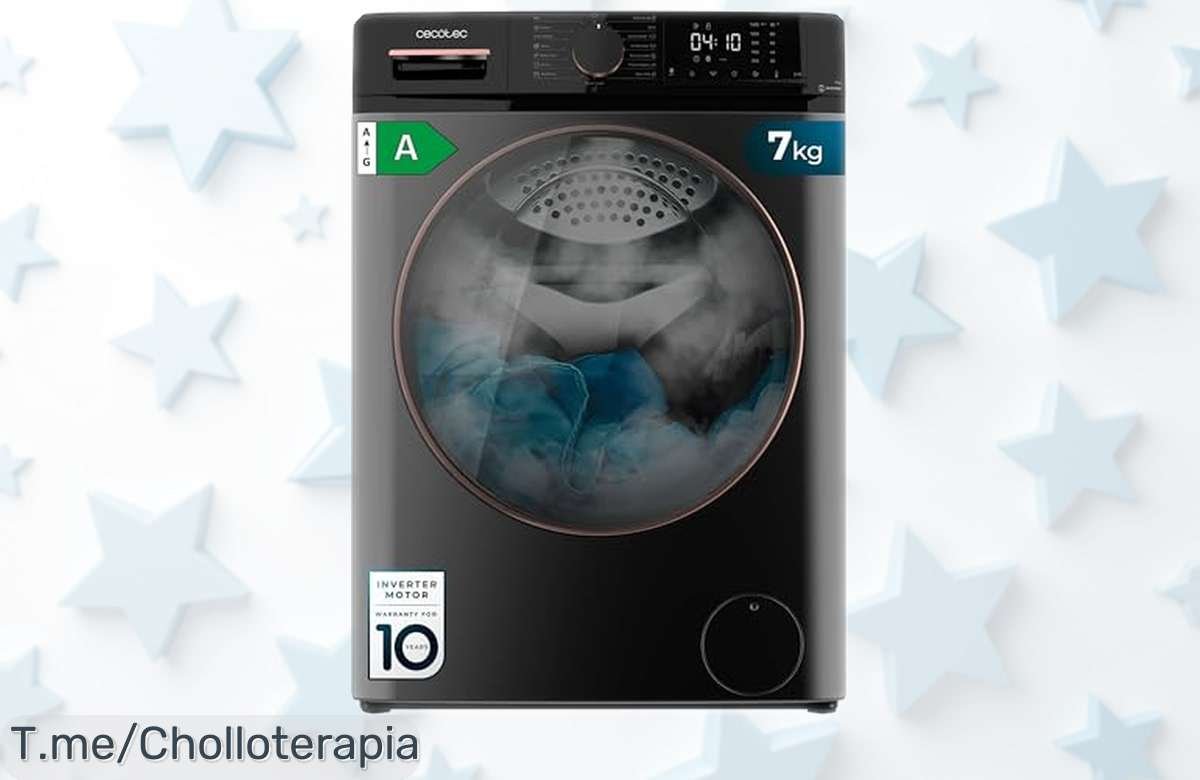 Lavadora frontal Cecotec Bolero Dresscode 7 kg con motor inverter y vapor a precio rebajado para que limpies rápido, ahorres energía y olvides el ruido ¡Corre que vuelan las unidades en esta oferta limitada!
