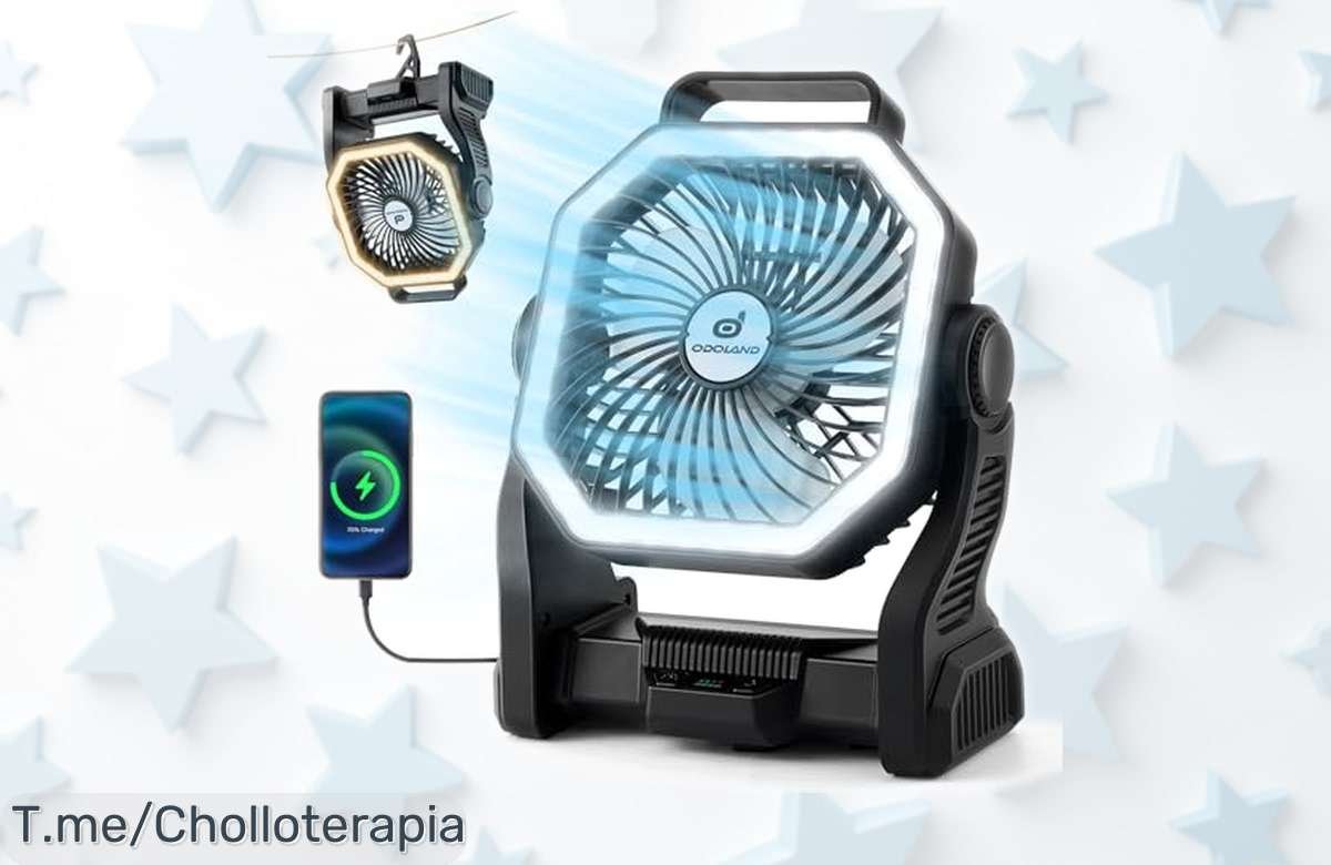 Linterna LED de camping Odoland con ventilador y 4 velocidades rebajada para que tus noches al aire libre sean frescas y luminosas ¡date prisa que este chollazo vuela!