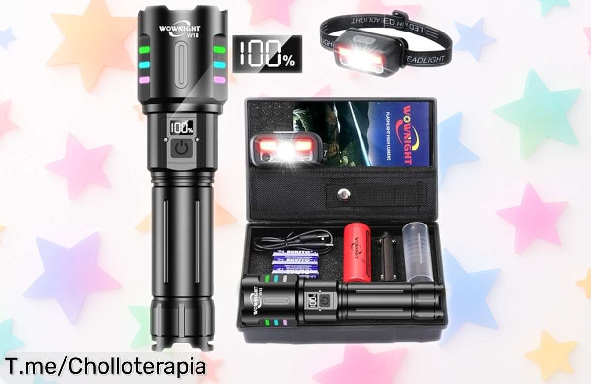 Linterna led recargable WowNight con un millón lúmenes y pantalla LCD, potencia brutal que ilumina todo a lo bestia, ahora rebajada con un descuentazo único por tiempo limitado ¡No dejes que se escape este super chollo!