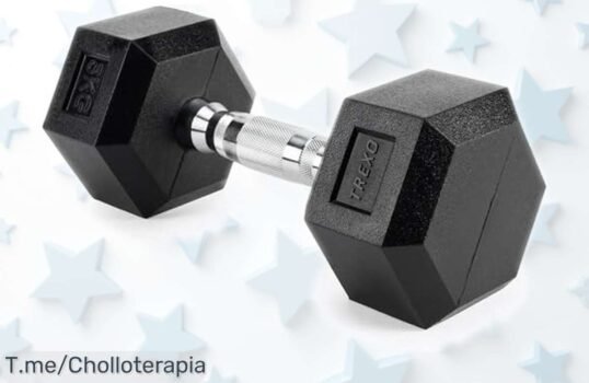 Mancuerna hexagonal de 5kg Trexo con goma súper resistente para entrenar fuerte en casa precio rebajado por tiempo limitado ¡no pierdas esta oportunidad única y llévatela ya!