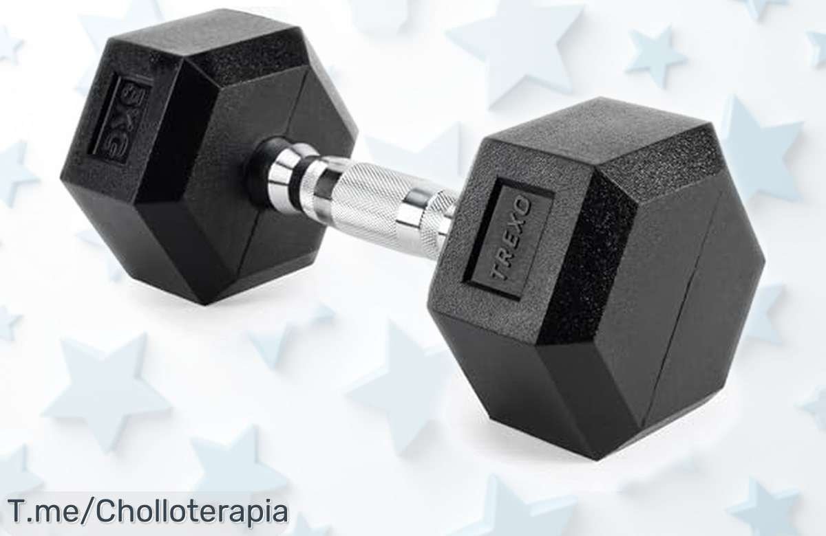 Mancuerna hexagonal de 5kg Trexo con goma súper resistente para entrenar fuerte en casa precio rebajado por tiempo limitado ¡no pierdas esta oportunidad única y llévatela ya!