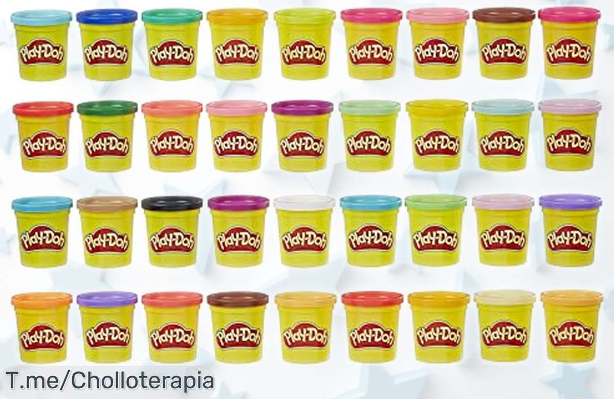 Mega pack de 36 botes PlayDoh con colores vivos para crear sin parar, ahora rebajado a un precio loco que vuela rápido ¡Diversión y creatividad sin límites desde los 2 años! Corre antes de que desaparezca este super chollo irrepetible.