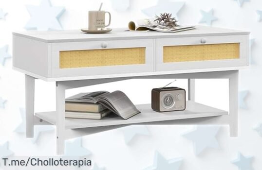 Mesa de centro blanca Homcom con 2 cajones y estante perfecta para tu salón, ahora a precio súper rebajado que no dura para siempre ¡No pierdas este ofertón y llévatela YA!