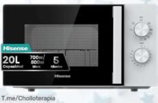 Microondas con grill Hisense H20MOWP1HG 20L y 1000W en precio rebajado para cocinar rápido, limpiar fácil y controlar potencia al vuelo ¡Oferta limitada que vuela, no lo pienses!