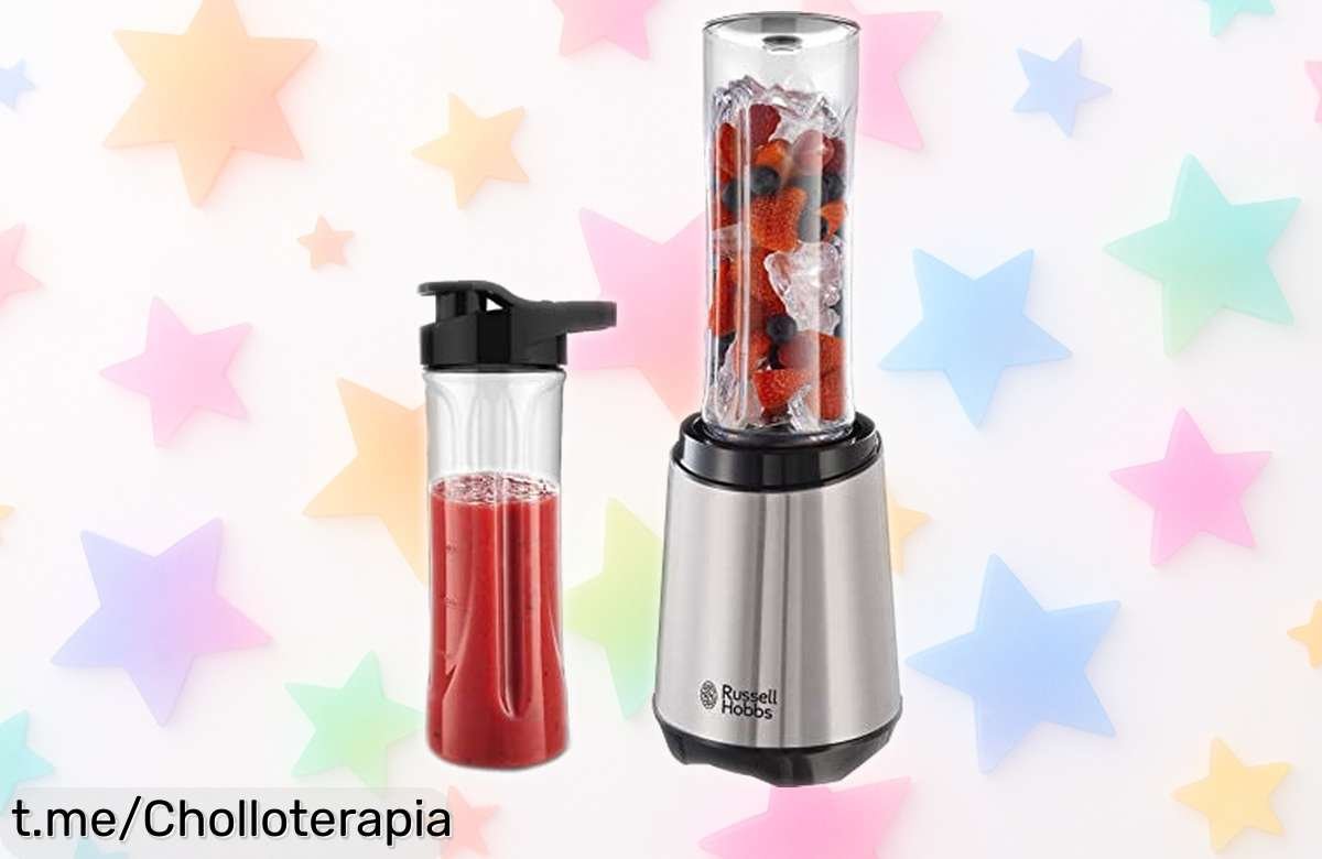 Mini batidora Russell Hobbs Mix & Go con motor potente de 300W para batidos rápidos y hielo en segundos precio rebajado imbatible solo por tiempo limitado ¡no te quedes sin la tuya!