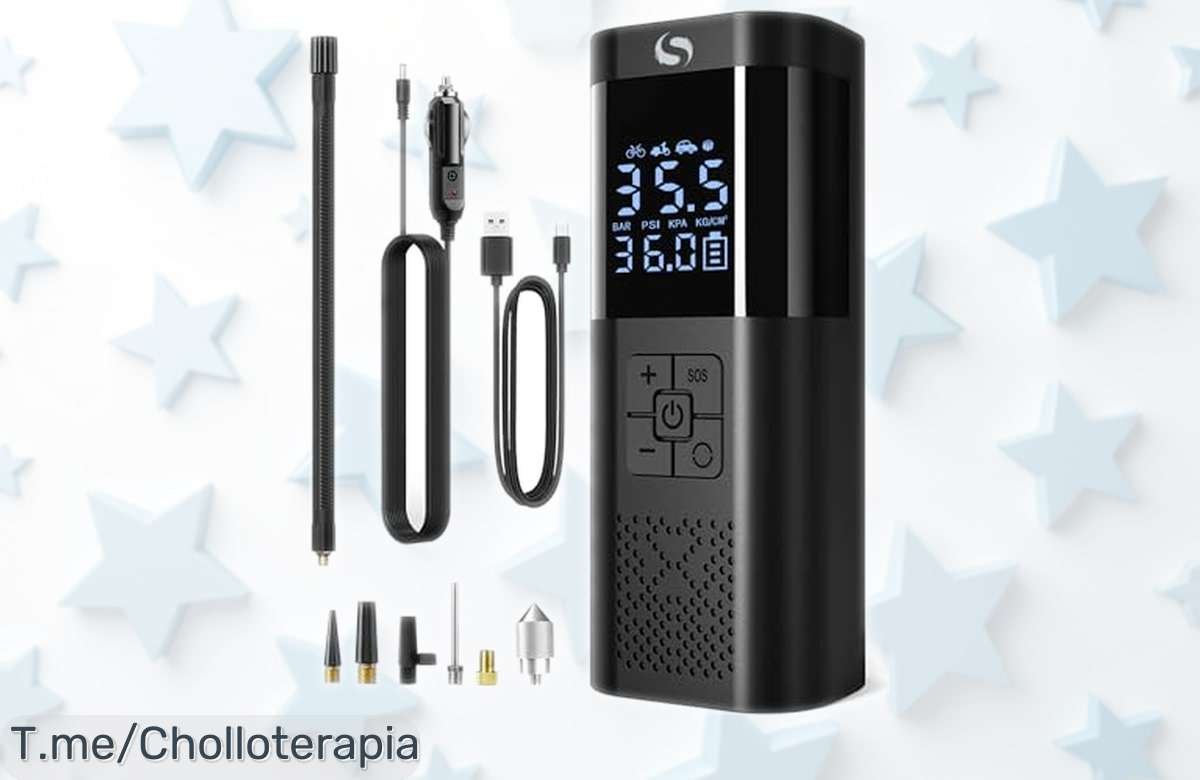 Mini compresor portátil Servomaster con luz LED y manómetro para inflar rápido hasta 150 PSI el coche, moto o bici aprovecha esta rebaja loca que no dura mucho ¡corre antes de quedarte sin él!