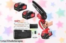 Mini motosierra eléctrica Bamse con 2 baterías y cadenas que cortan al instante, caída de precio brutal para aprovechar ya este super chollo limitado ¡corre antes que se agote y corta como un experto hoy mismo!