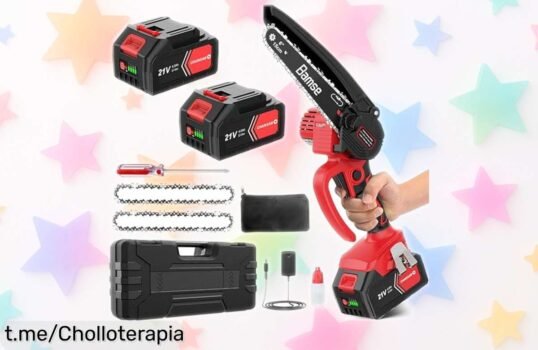 Mini motosierra eléctrica Bamse con 2 baterías y cadenas que cortan al instante, caída de precio brutal para aprovechar ya este super chollo limitado ¡corre antes que se agote y corta como un experto hoy mismo!