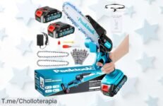 Mini motosierra inalámbrica con motor potente sin escobillas y 2 cadenas para cortar fácil que acaba de caer a un precio rebajado brutal, ¡corre que se agota esta oferta única!