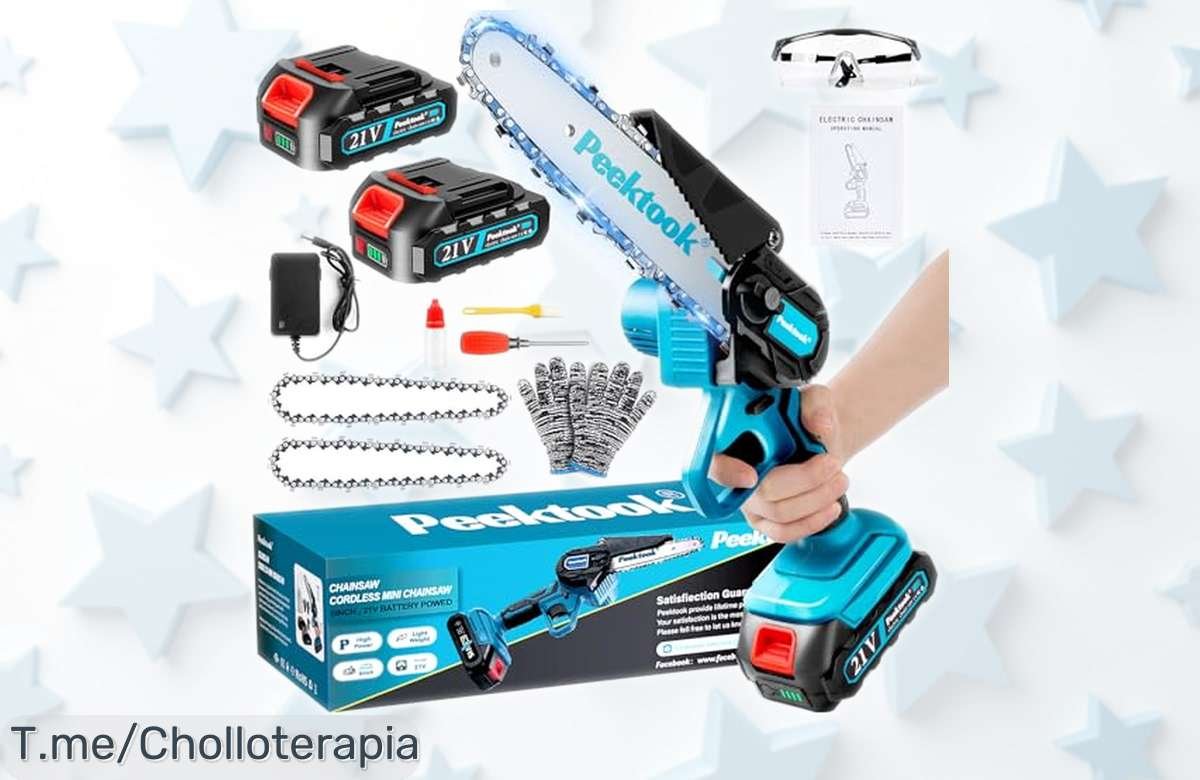Mini motosierra inalámbrica con motor potente sin escobillas y 2 cadenas para cortar fácil que acaba de caer a un precio rebajado brutal, ¡corre que se agota esta oferta única!