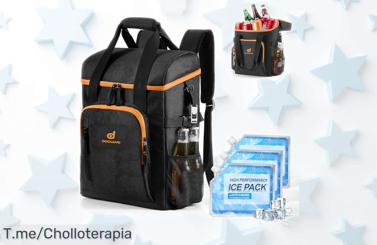 Mochila térmica Odoland 22L para 30 latas con abrebotellas y paquete de hielo incluido rebajada por tiempo limitado, ¡el súper chollo que necesitas para mantener todo fresquito en tus planes! No la pienses más, este ofertón se va volando.