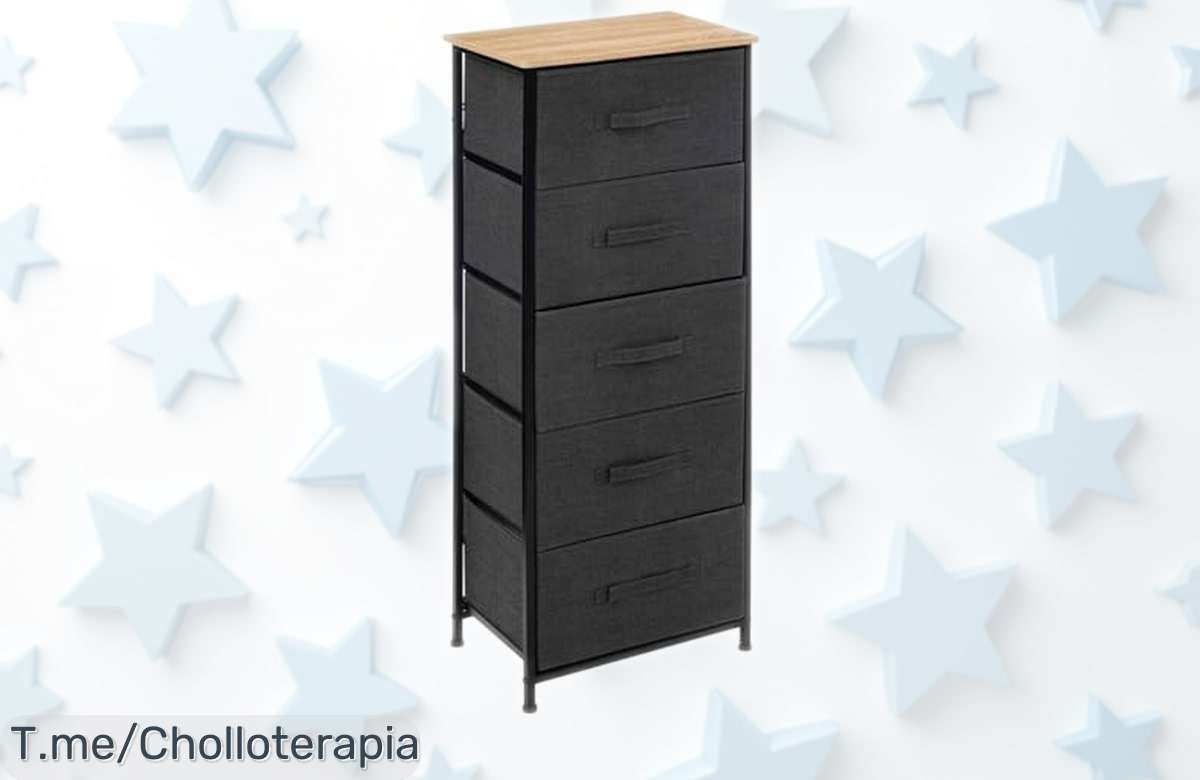 Mueble alto Tissa gris oscuro con 5 cajones súper resistente y diseño moderno precio rebajado por tiempo limitado ¡No dejes que se escape este ofertón para tenerlo todo ordenadito ya!