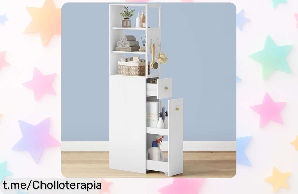 Mueble de baño alto Hzuaneri con cajón y 3 estantes súper estable para espacios pequeños, rebajado a un precio loco por tiempo limitado ¡corre que vuelan estas unidades!