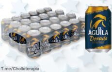 Pack 24 latas El Águila Dorada lager especial, sabor cítrico y amargor suave con receta mejorada y precio rebajado que no vuelve ¿Quieres tenerlo ya? ¡Date prisa!