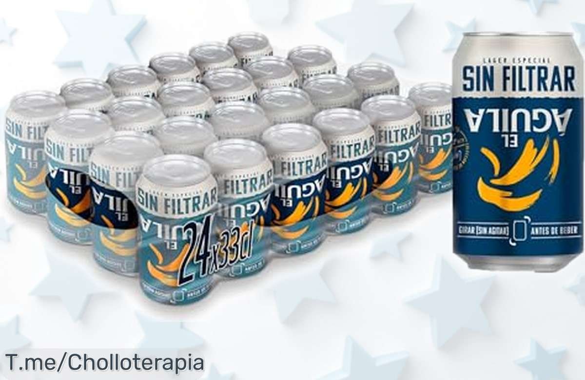 Pack 24 latas cerveza lager El Águila sin filtrar sabor malta caramelo y aroma cítrico rebajado a un precio loco ¡Este ofertón vuela rápido, no te quedes sin tu pack ya!