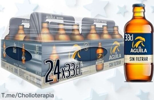 Pack 4 botellas de cerveza El Águila sin filtrar con sabor a malta y caramelo en oferta brutal hasta agotar existencias, precio rebajado que no volverás a ver ¡disfruta ya este chollazo antes de quedarte sin!
