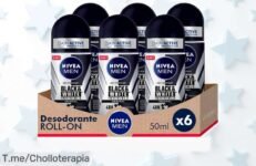 Pack ahorro de desodorantes Nivea Men Black & White Invisible roll on 50ml x6 con precio rebajado y super chollo que vuela, ideal para llevar siempre fresco y protegido ¡No lo dejes escapar, oferta limitada!