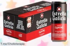 Pack de 10 latas de cerveza lager Estrella Galicia con sabor ligero y aroma a lúpulo, ahora con un precio rebajado que está volando ¡Un ofertón irresistible para refrescar tus días ya! Corre que quedan pocas unidades y se acaba pronto