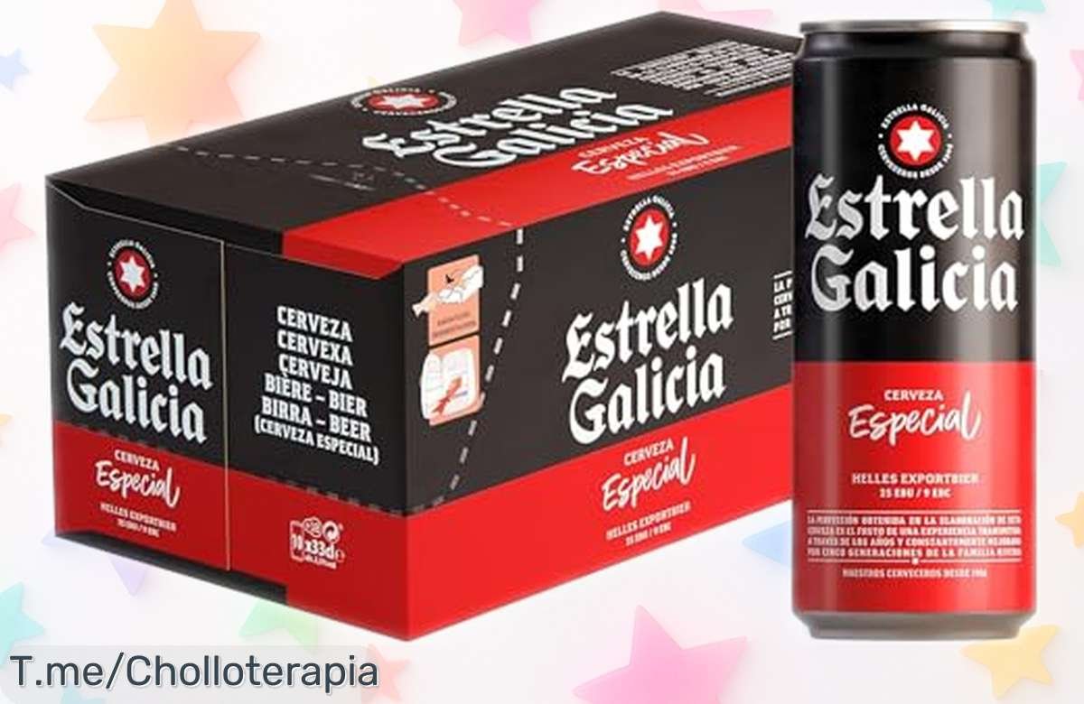 Pack de 10 latas de cerveza lager Estrella Galicia con sabor ligero y aroma a lúpulo, ahora con un precio rebajado que está volando. ¡Un ofertón irresistible para refrescar tus días ya! Corre que quedan pocas unidades y se acaba pronto.