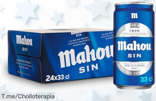 Pack de 24 latas Mahou Sin alcohol con sabor auténtico y precio rebajado, ¡un ofertón que no dura para siempre! Date prisa antes de que se agote este super chollo fresquito pensado para ti