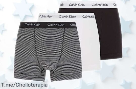 Pack de 3 bóxers Calvin Klein en algodón elástico, diseño top y súper cómodo con precio rebajado que no dura mucho ¡aprovecha este ofertón antes que se agote!