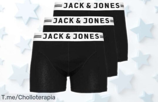 Pack de 3 boxers Jack & Jones negros de algodón suave con un descuento brutal que no dura para siempre; renueva tu cajón ya mismo y aprovecha este super chollo antes de que desaparezca