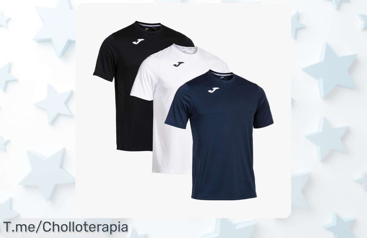 Pack de 3 camisetas Joma hombre en marino, blanco y negro con tejido que respira, rebajadas a un precio loco: ¡un ofertón irresistible y por tiempo limitado que tienes que coger ya antes de que se agoten!