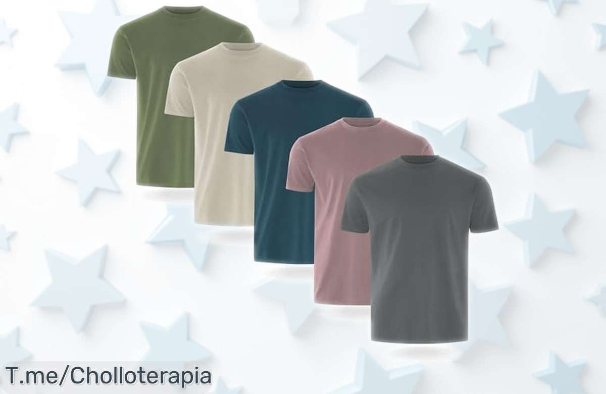 Pack de 5 camisetas FM London para hombre con tela que respira y diseño top, precio rebajado que no se ve todos los días ¡Súper chollo para lucir y estar fresco! Date prisa porque vuelan rápido.